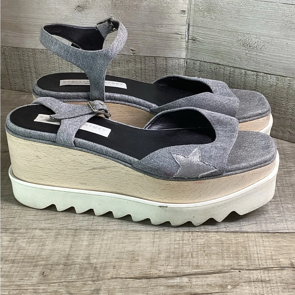 Stella McCartney Grey Platform Sandals with Star Detail